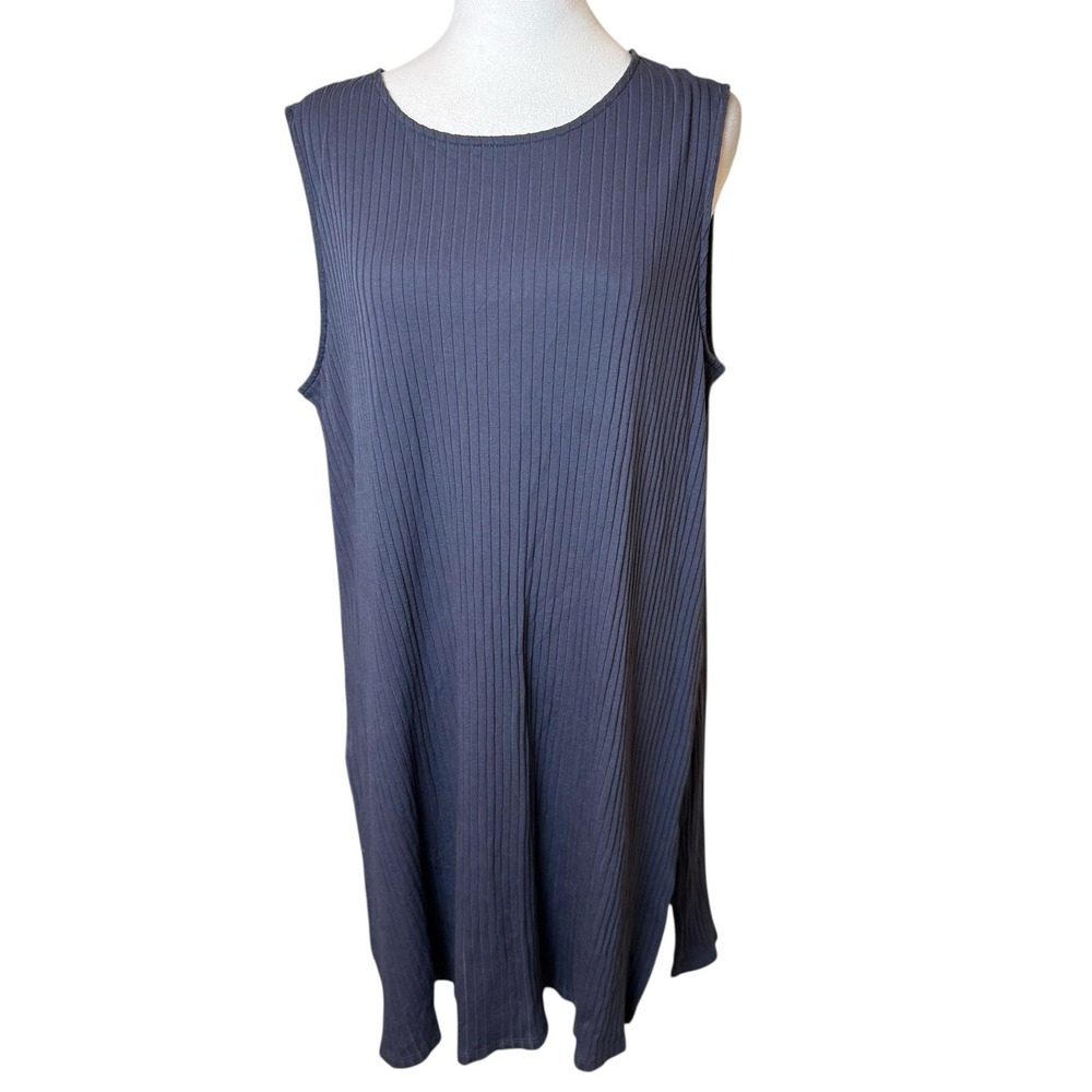 J Jill Wearever Collection Plus Tunic Top Blue Ribbed Sleeveless 1X Lagenlook‎